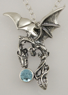 Sterling Silver Dragon of the Southern Sky Pendant With Blue Topaz